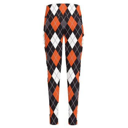 Halloween Argyle Pattern Print High-Waisted Pocket Leggings