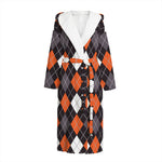 Halloween Argyle Pattern Print Hooded Bathrobe