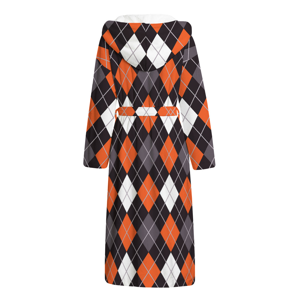 Halloween Argyle Pattern Print Hooded Bathrobe
