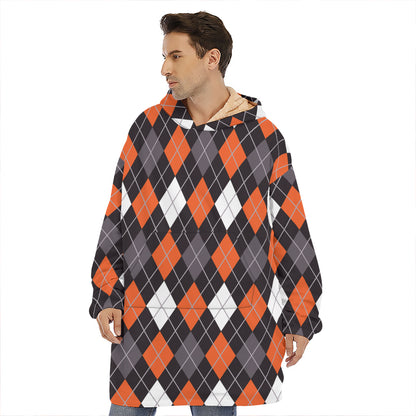 Halloween Argyle Pattern Print Hoodie Blanket