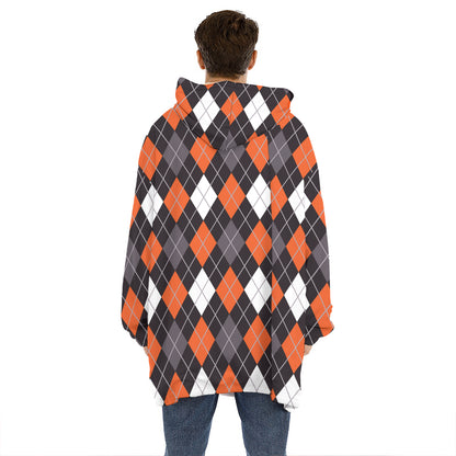 Halloween Argyle Pattern Print Hoodie Blanket