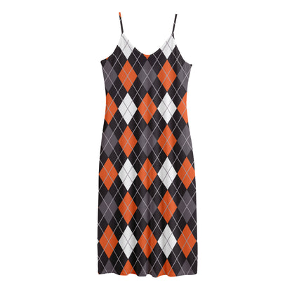 Halloween Argyle Pattern Print Jersey Midi Cami Dress