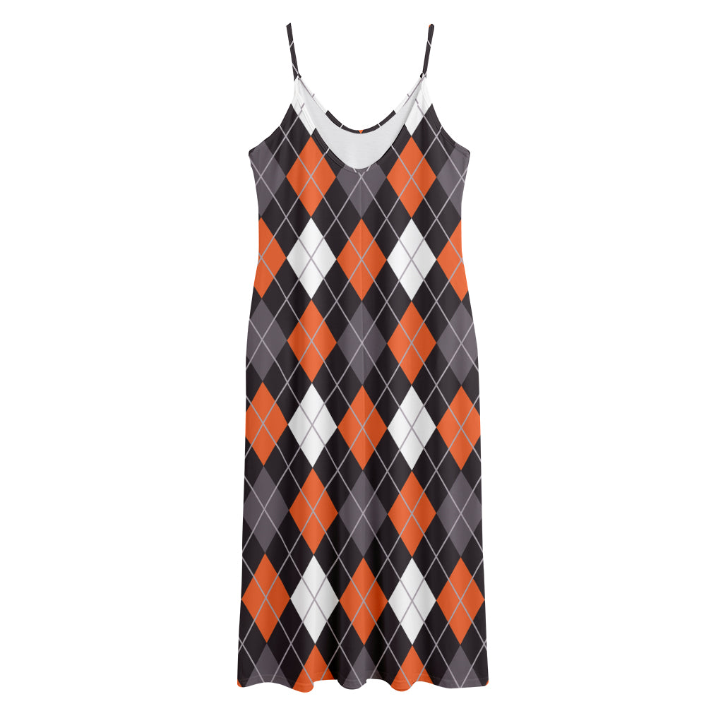 Halloween Argyle Pattern Print Jersey Midi Cami Dress