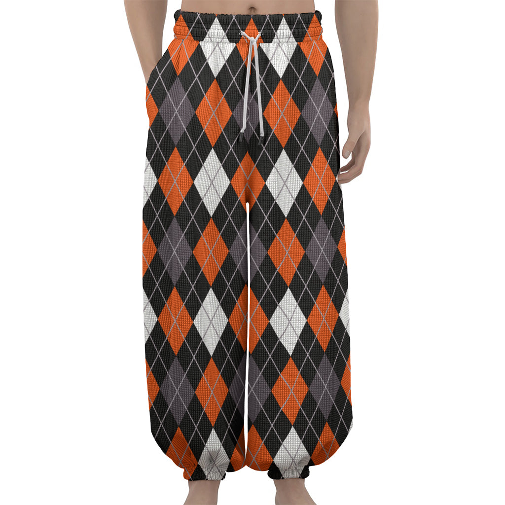 Halloween Argyle Pattern Print Lantern Pants