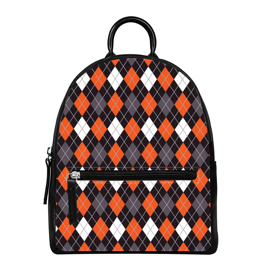 Halloween Argyle Pattern Print Leather Backpack
