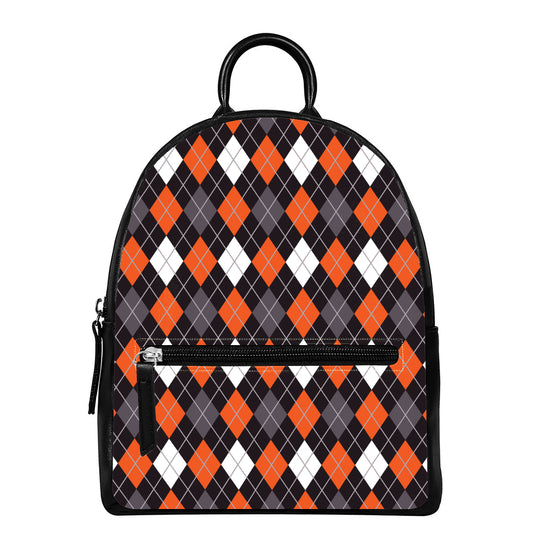 Halloween Argyle Pattern Print Leather Backpack
