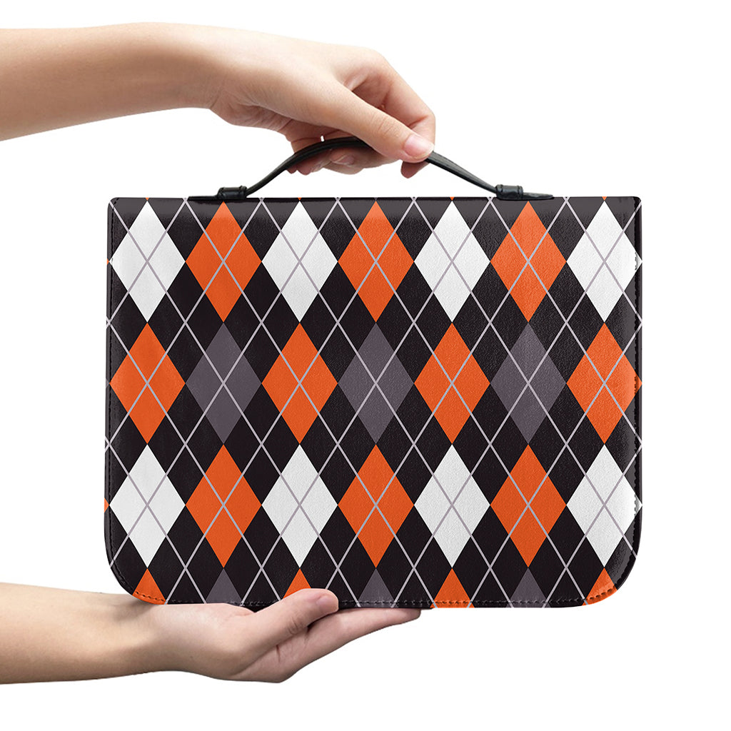Halloween Argyle Pattern Print Leather Bible Cover