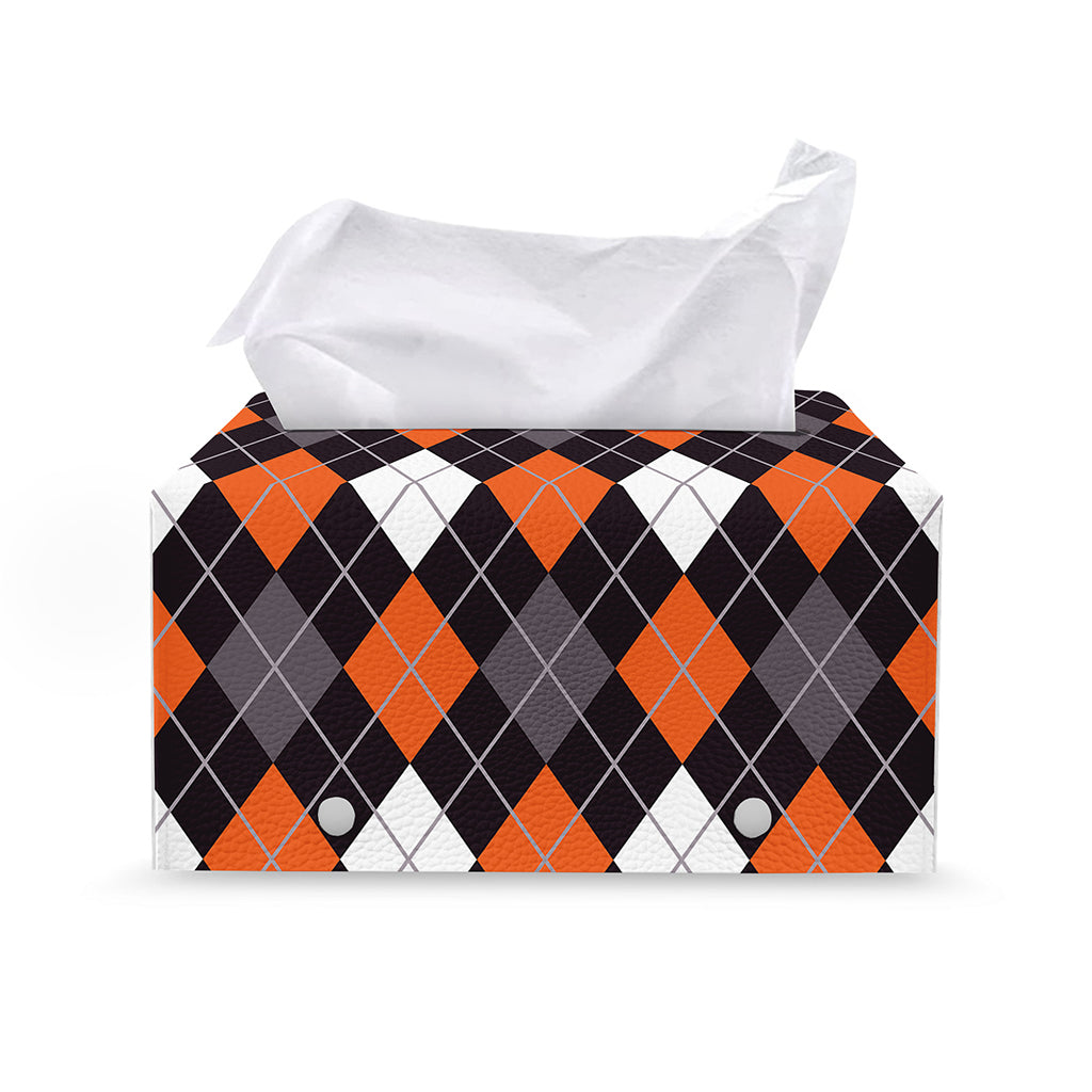 Halloween Argyle Pattern Print Leather Tissue Box Cover
