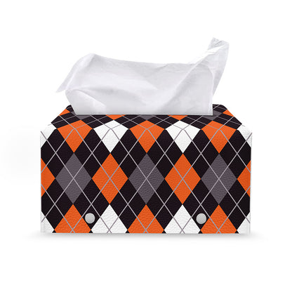 Halloween Argyle Pattern Print Leather Tissue Box Cover