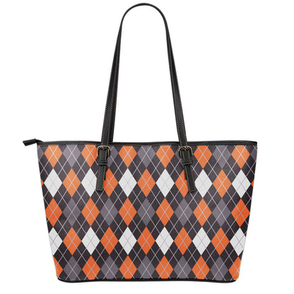 Halloween Argyle Pattern Print Leather Tote Bag