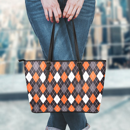 Halloween Argyle Pattern Print Leather Tote Bag