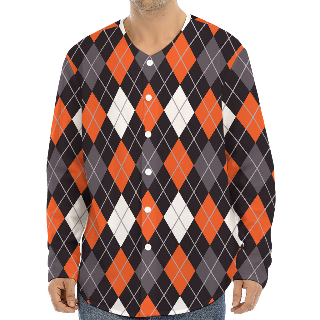 Halloween Argyle Pattern Print Long Sleeve Baseball Jersey