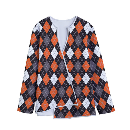 Halloween Argyle Pattern Print Long Sleeve Short Coat