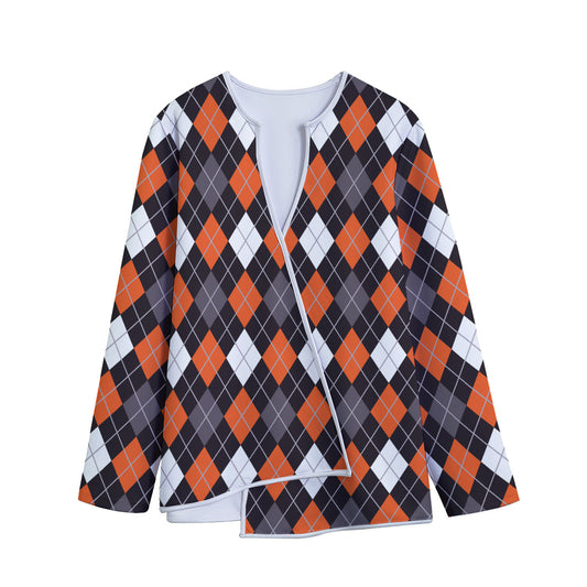 Halloween Argyle Pattern Print Long Sleeve Short Coat