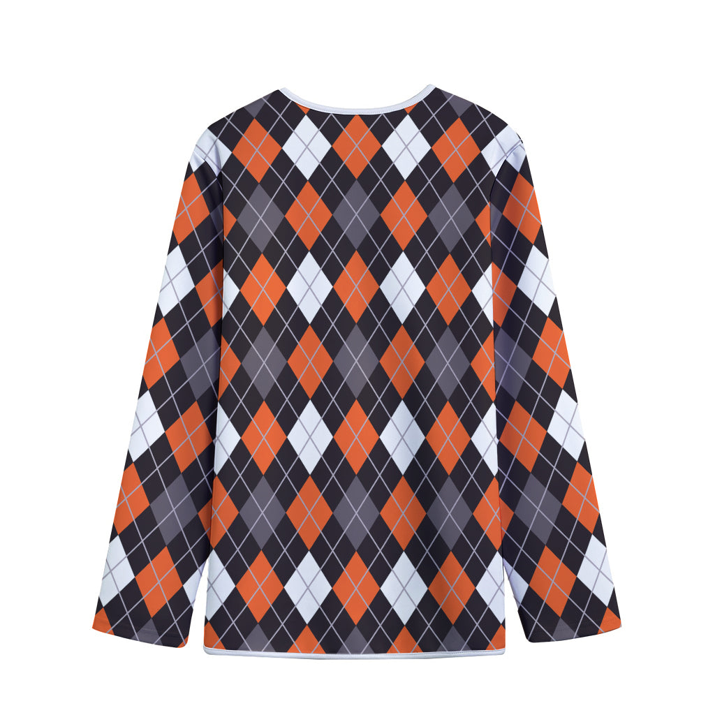 Halloween Argyle Pattern Print Long Sleeve Short Coat