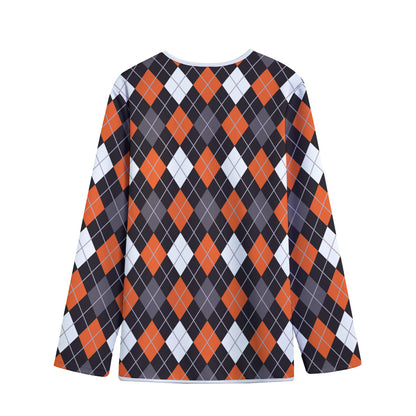 Halloween Argyle Pattern Print Long Sleeve Short Coat