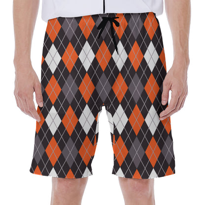 Halloween Argyle Pattern Print Men's Beach Shorts