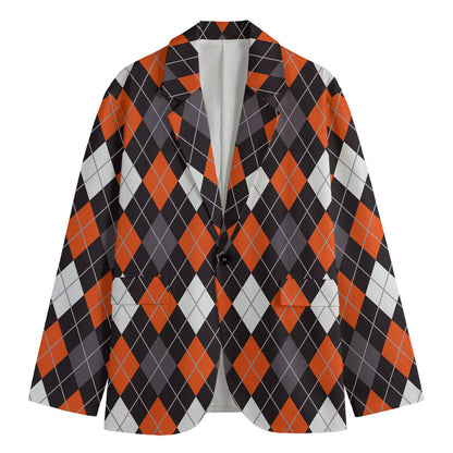 Halloween Argyle Pattern Print Men's Blazer