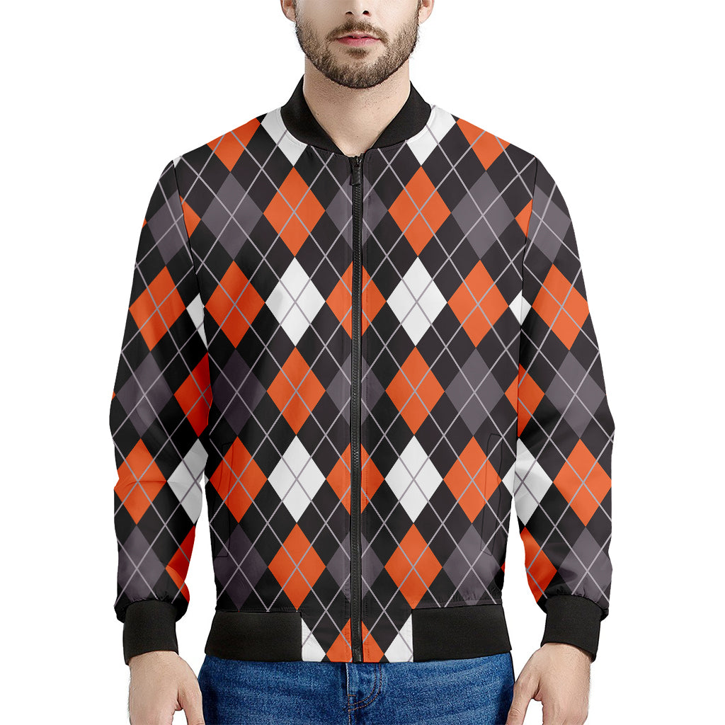 Halloween Argyle Pattern Print Men's Bomber Jacket