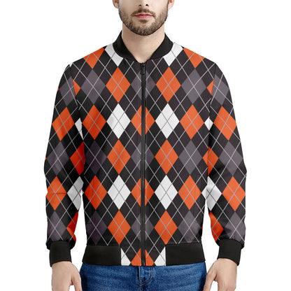 Halloween Argyle Pattern Print Men's Bomber Jacket