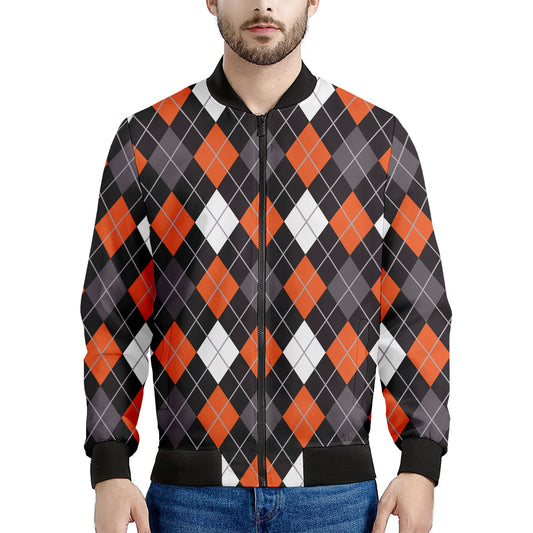 Halloween Argyle Pattern Print Men's Bomber Jacket