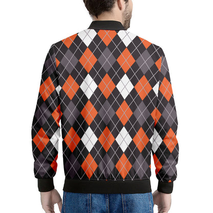 Halloween Argyle Pattern Print Men's Bomber Jacket