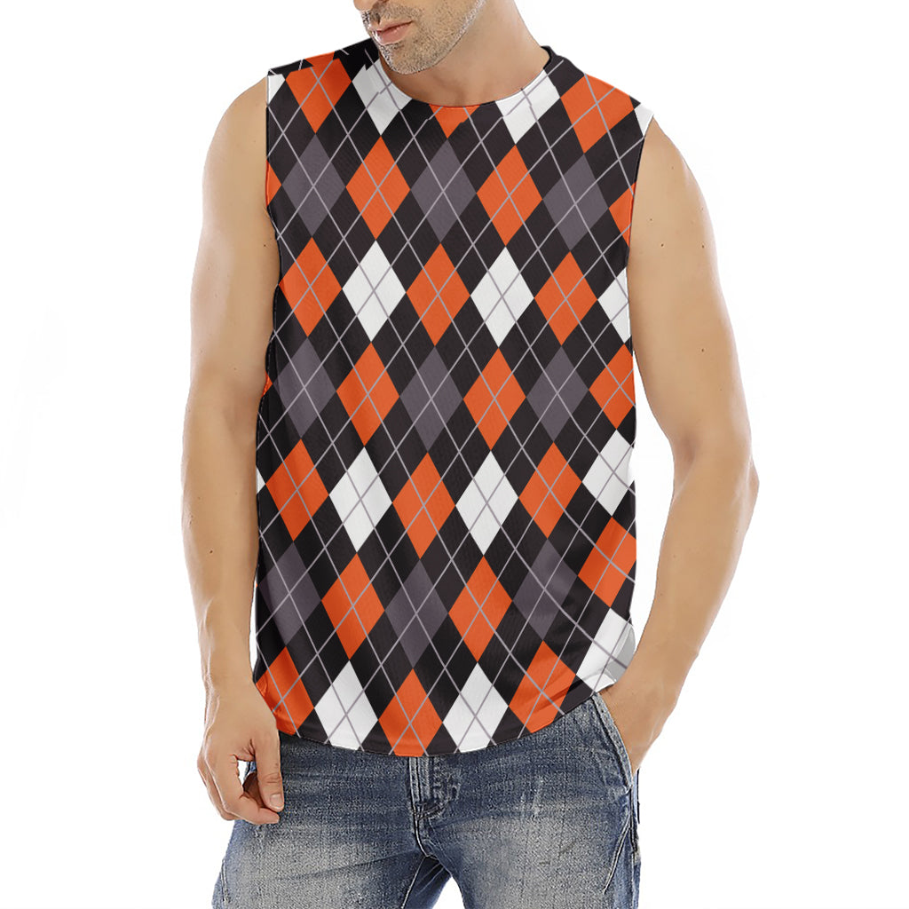 Halloween Argyle Pattern Print Men's Fitness Tank Top