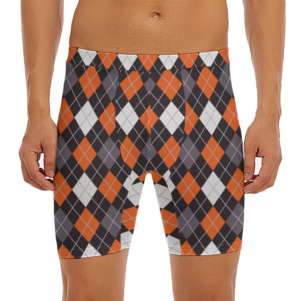 Halloween Argyle Pattern Print Men's Long Boxer Briefs