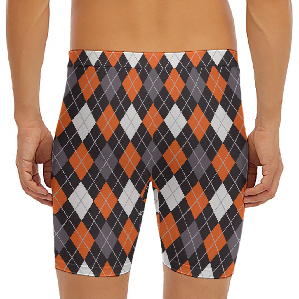 Halloween Argyle Pattern Print Men's Long Boxer Briefs