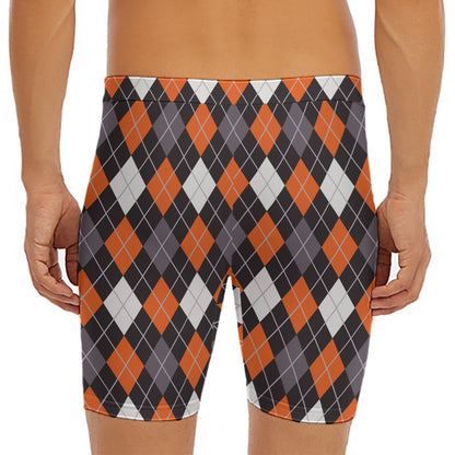 Halloween Argyle Pattern Print Men's Long Boxer Briefs