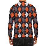 Halloween Argyle Pattern Print Men's Long Sleeve Rash Guard
