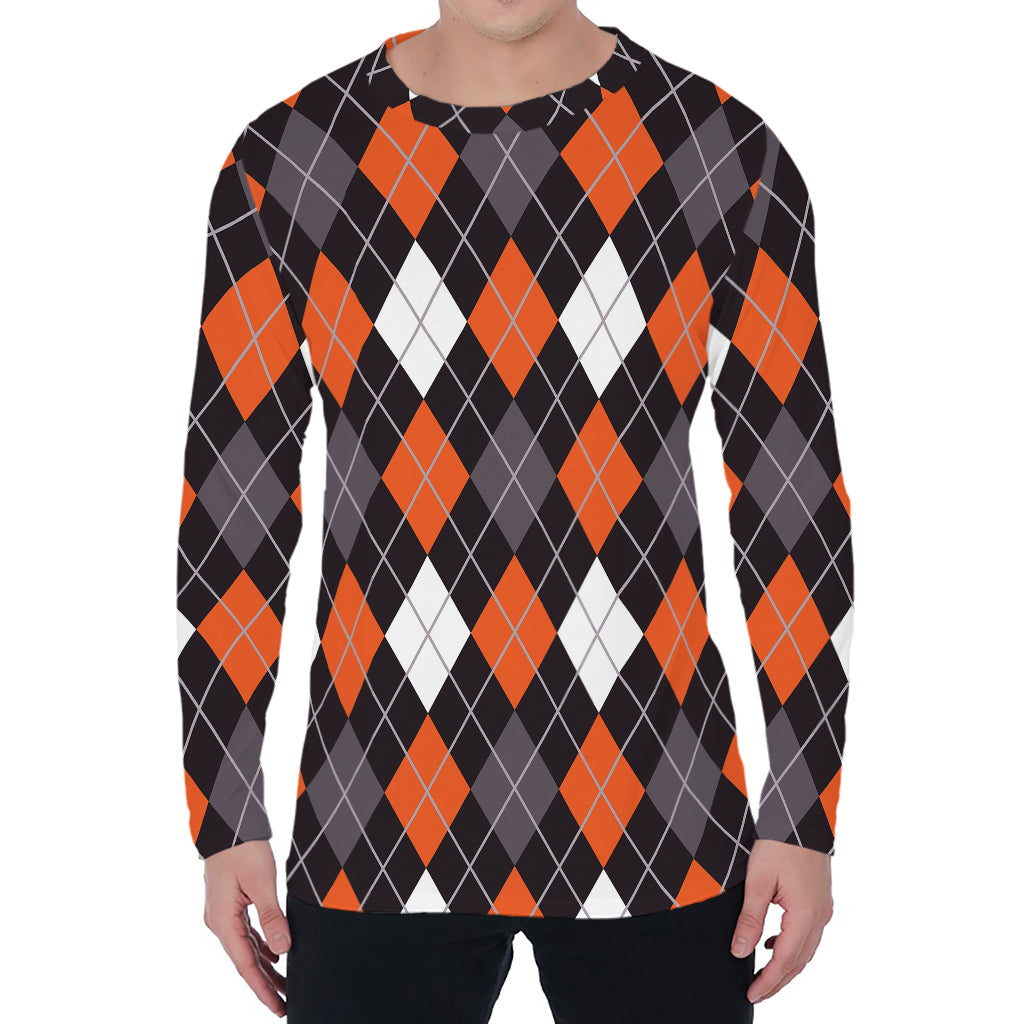 Halloween Argyle Pattern Print Men's Long Sleeve T-Shirt