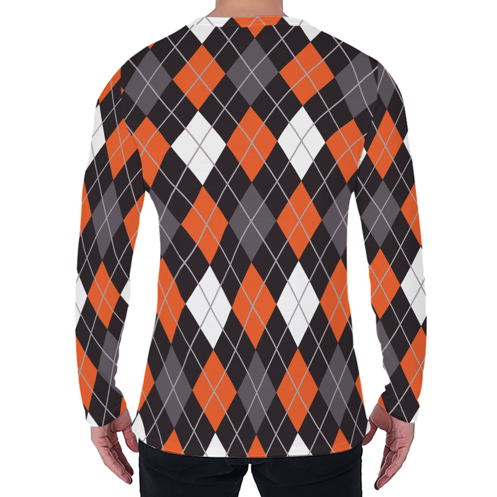 Halloween Argyle Pattern Print Men's Long Sleeve T-Shirt