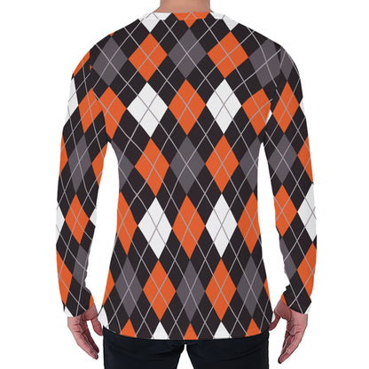 Halloween Argyle Pattern Print Men's Long Sleeve T-Shirt