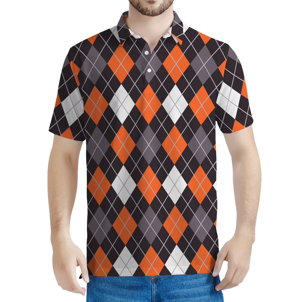 Halloween Argyle Pattern Print Men's Polo Shirt