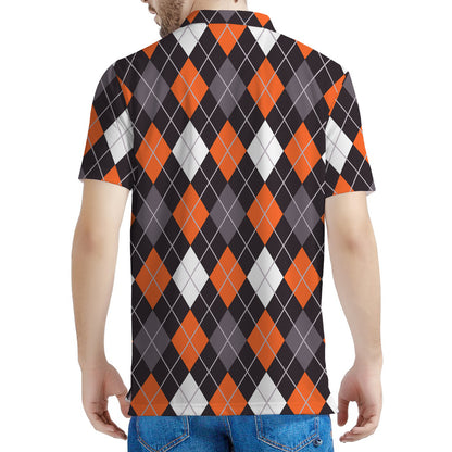 Halloween Argyle Pattern Print Men's Polo Shirt