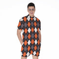 Halloween Argyle Pattern Print Men's Romper