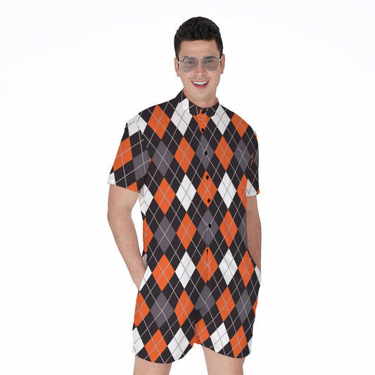 Halloween Argyle Pattern Print Men's Rompers