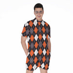 Halloween Argyle Pattern Print Men's Rompers