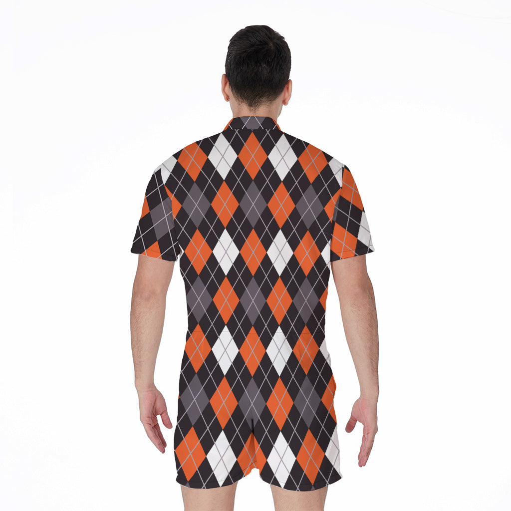 Halloween Argyle Pattern Print Men's Rompers