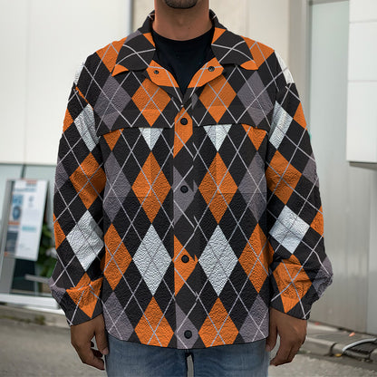 Halloween Argyle Pattern Print Men's Shirt Jacket