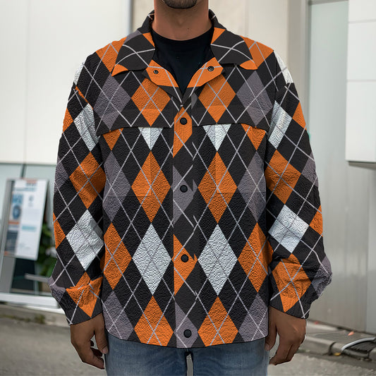 Halloween Argyle Pattern Print Men's Shirt Jacket