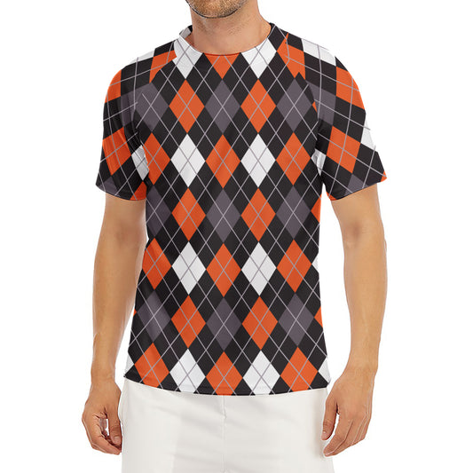 Halloween Argyle Pattern Print Men's Short Sleeve Rash Guard