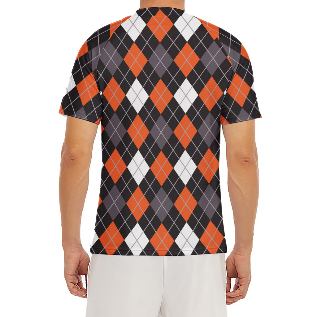 Halloween Argyle Pattern Print Men's Short Sleeve Rash Guard