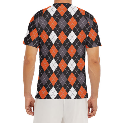 Halloween Argyle Pattern Print Men's Short Sleeve Rash Guard
