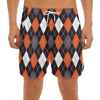 Halloween Argyle Pattern Print Men's Split Running Shorts