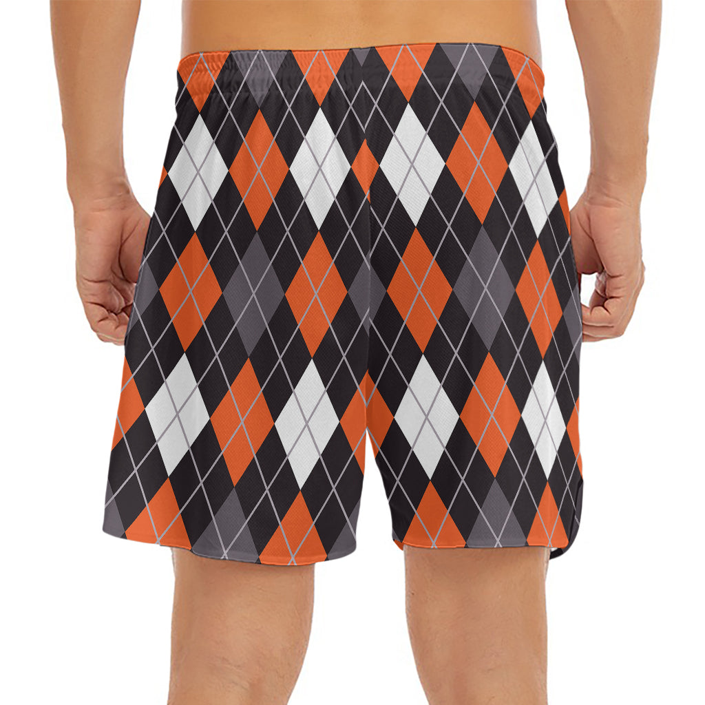 Halloween Argyle Pattern Print Men's Split Running Shorts