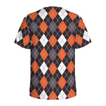 Halloween Argyle Pattern Print Men's Sports T-Shirt