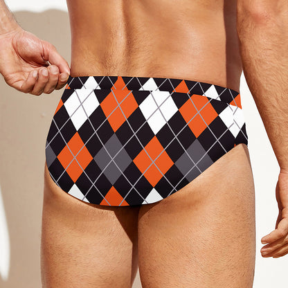 Halloween Argyle Pattern Print Men's Swim Briefs