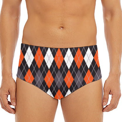Halloween Argyle Pattern Print Men's Triangle Swim Briefs